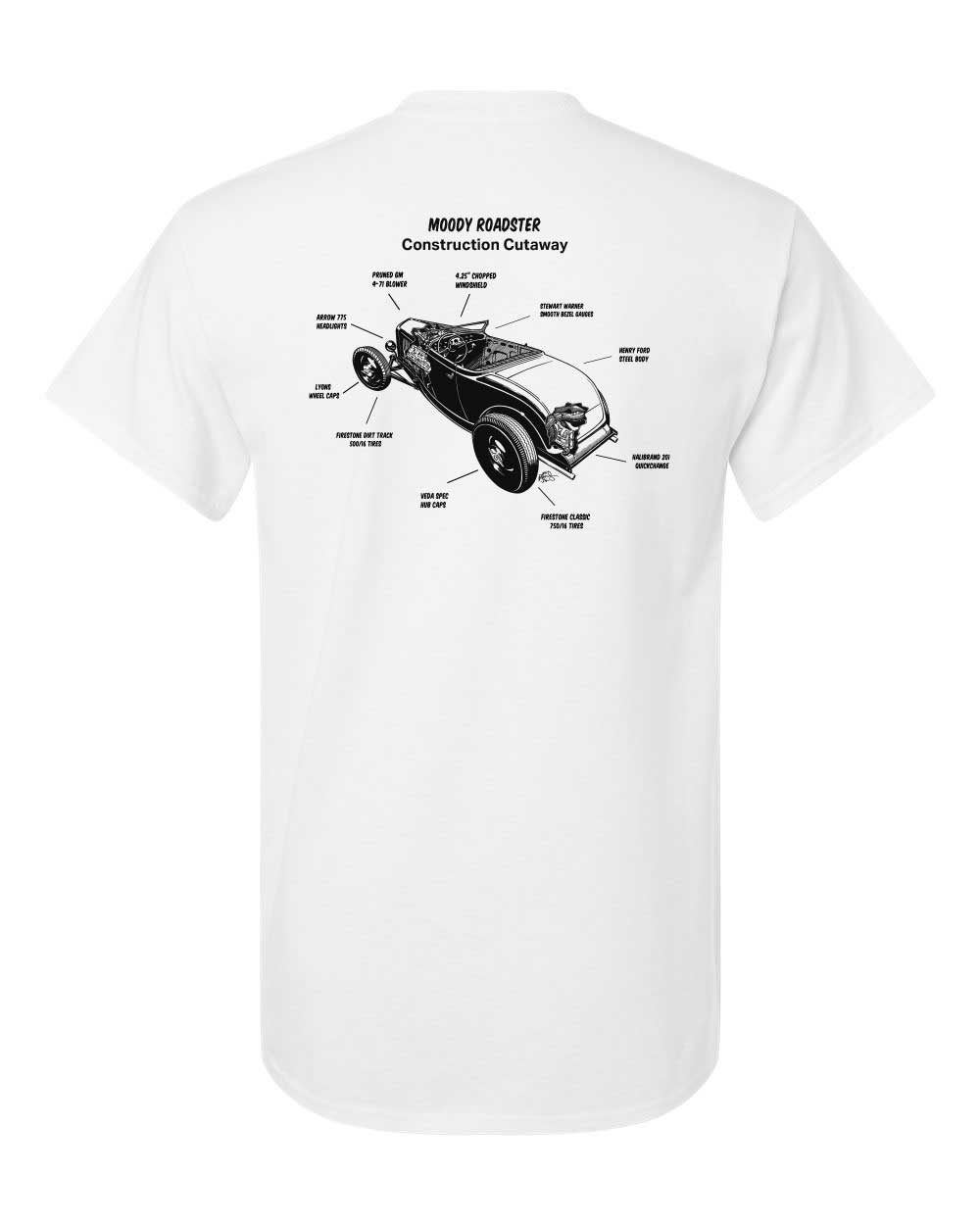 The Moody Roadster Construction Cutaway White Tee